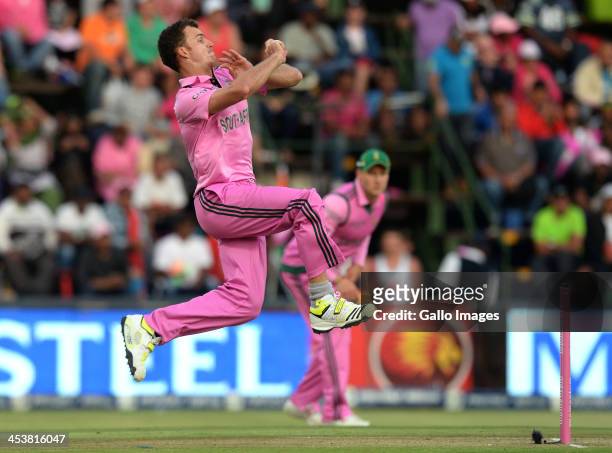 Ryan McLaren of South Africa bowls during the 1st Momentum ODI match between South Africa and India at Bidvest Wanderers Stadium on December 05, 2013...