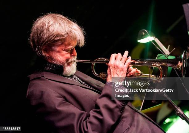 American Jazz musician Tom Harrell plays trumpet as he leads his quintet during their second set at the Village Vanguard, New York, New York, October...