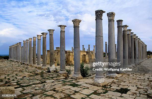 Libya, Near Tripoli, Leptis Magna, Columns At Theatre.