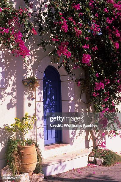 Greece, Cephelonia, Assos, Fishing Village, House, Door And Windows, Bougainvillea.