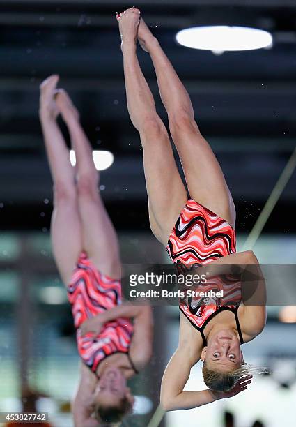 The team of Russia competes in the women's 10m synchronised platform final during day seven of the 32nd LEN European Swimming Championships 2014 at...