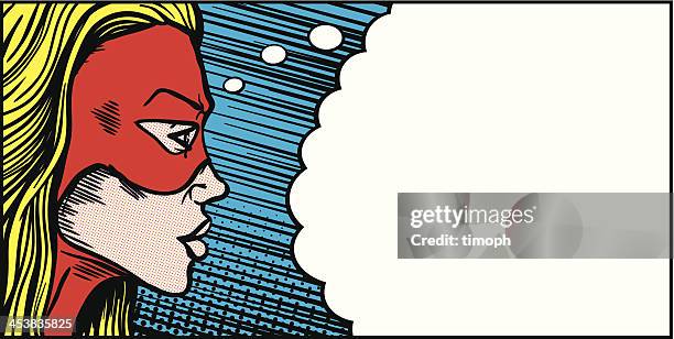 weibliche superheld gedanken-blase - superhero cartoon stock-grafiken, -clipart, -cartoons und -symbole