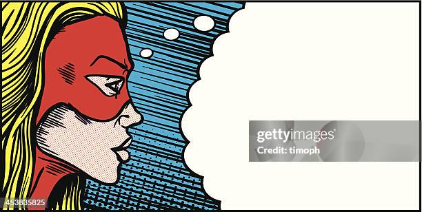 female superhero thought bubble - blonde superhero women stock illustrations