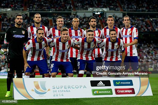 Atletico de Madrid line up prior to start the Supercopa first leg match between Real Madrid and Club Atletico de Madrid at Estadio Santiago Bernabeu...