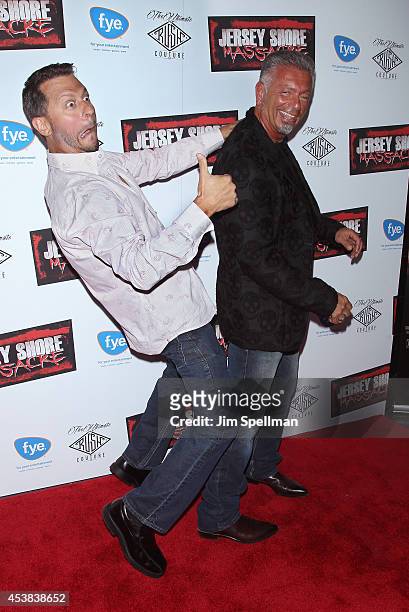 Writer Sal Governale and tv personality Larry Caputo attend the "Jersey Shore Massacre" New York Premiere at AMC Lincoln Square Theater on August 19,...