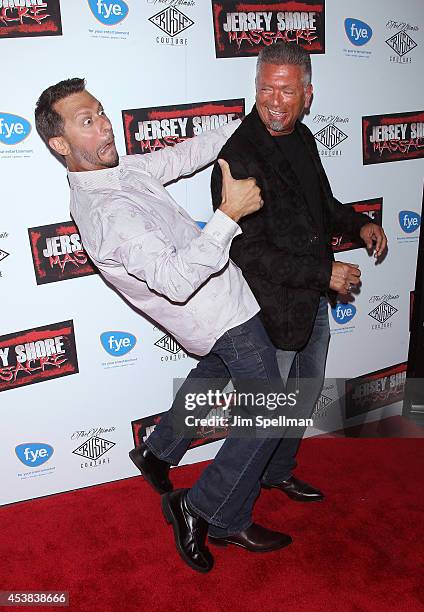 Writer Sal Governale and tv personality Larry Caputo attend the "Jersey Shore Massacre" New York Premiere at AMC Lincoln Square Theater on August 19,...