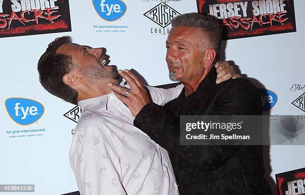 Writer Sal Governale and tv personality Larry Caputo attend the "Jersey Shore Massacre" New York Premiere at AMC Lincoln Square Theater on August 19,...