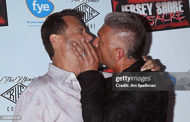 Writer Sal Governale and tv personality Larry Caputo attend the "Jersey Shore Massacre" New York Premiere at AMC Lincoln Square Theater on August 19,...