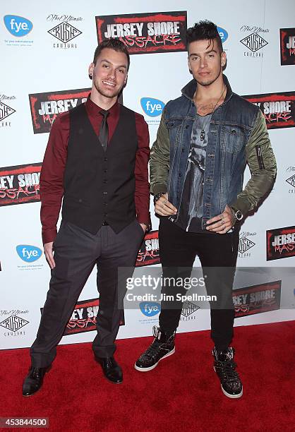 Danny McDonough and actor/singer Santino Noir attend the "Jersey Shore Massacre" New York Premiere at AMC Lincoln Square Theater on August 19, 2014...