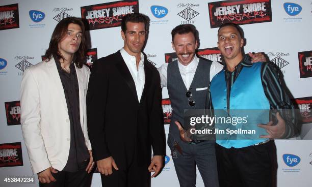 Actors John Michael Hastie, Giovanni Roselli, Brenton Duplessie and Chris Lazzaro attend the "Jersey Shore Massacre" New York Premiere at AMC Lincoln...