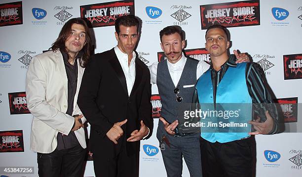 Actors John Michael Hastie, Giovanni Roselli, Brenton Duplessie and Chris Lazzaro attend the "Jersey Shore Massacre" New York Premiere at AMC Lincoln...