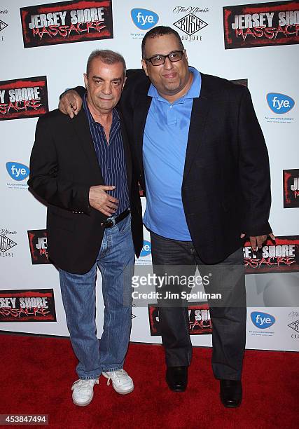 Tony Bongiovi and Giuseppe D. Attend the "Jersey Shore Massacre" New York Premiere at AMC Lincoln Square Theater on August 19, 2014 in New York City.