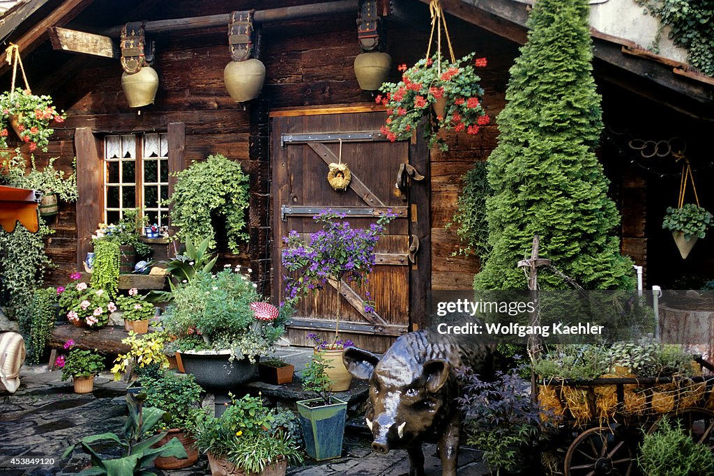 Switzerland, Interlaken, Street Scene With Wooden House...