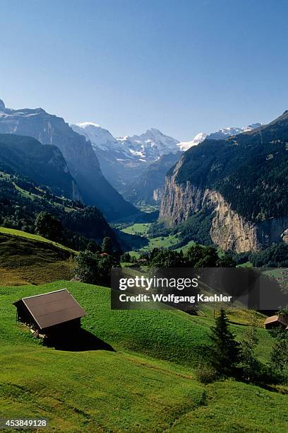 Switzerland, Bernese Oberland, View Of Lauterbrunnen.