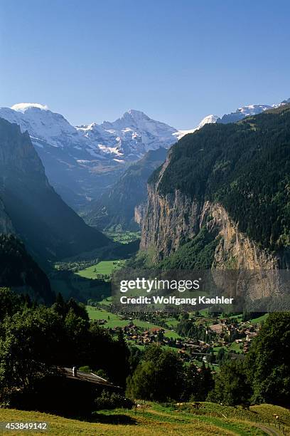 Switzerland, Bernese Oberland, View Of Lauterbrunnen Valley.
