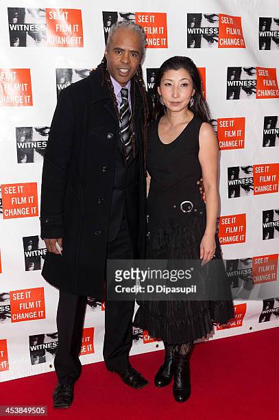 Hassan Hakmoun and Chikako Iwahori attend the 2013 Focus For Change gala benefiting WITNESS at Roseland Ballroom on December 5, 2013 in New York City.