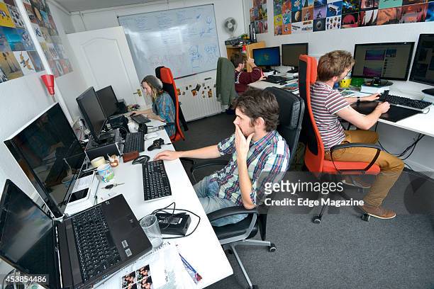 Hazel McKendrick, David Ream, Grant Duncan and Sean Murray of English video games developer Hello Games photographed at their studio in Guildford, on...