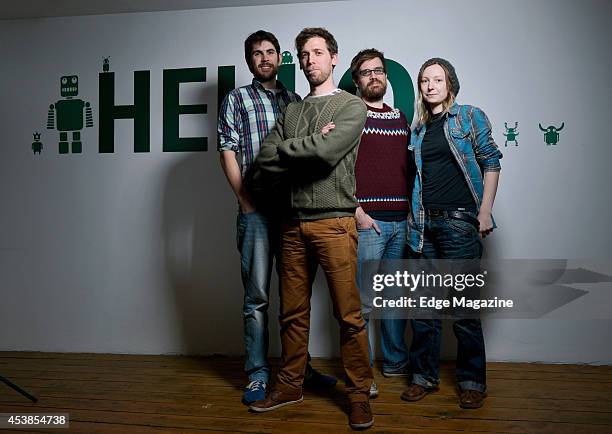 Sean Murray, Grant Duncan, David Ream and Hazel McKendrick of English video games developer Hello Games photographed at their studio in Guildford, on...