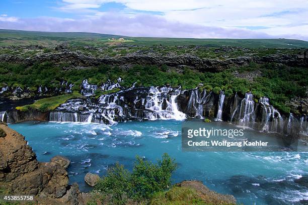 Iceland, Northwestern Interior, View Of Hraunfossar, Lava Waterfall.
