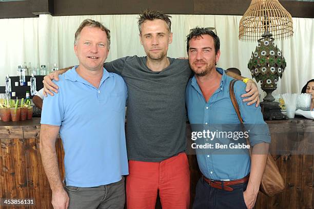 Nick Jones, Richard Bacon and Markus Anderson attend the ISSA London lunch celebrating British fashion and fashion illustration at the Tent at Soho...