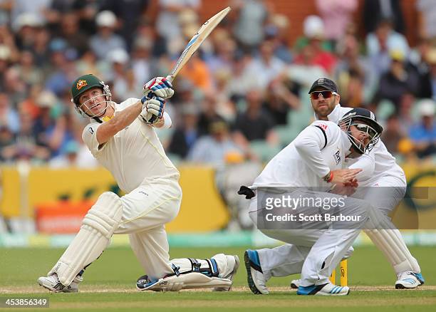 Brad Haddin of Australia hits a six during day two of the Second Ashes Test Match between Australia and England at Adelaide Oval on December 6, 2013...