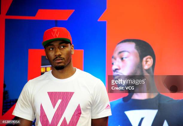 Player John Wall of the Washington Wizards meets fans at Adidas store on August 20, 2014 in Shenyang, China.