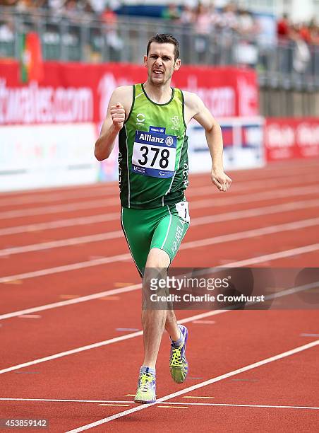 Michael McKillop of Ireland wins the mens 800m T38 final during day two of the IPC Athletics European Championships at Swansea University Sports...