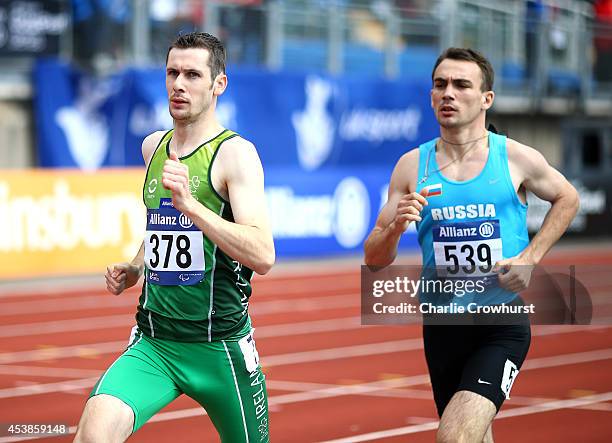 Michael McKillop of Ireland wins the mens 800m T38 final during day two of the IPC Athletics European Championships at Swansea University Sports...