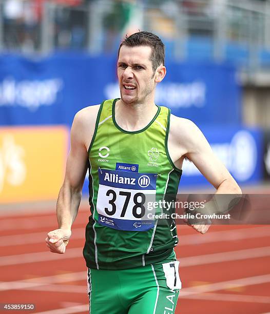 Michael McKillop of Ireland wins the mens 800m T38 final during day two of the IPC Athletics European Championships at Swansea University Sports...