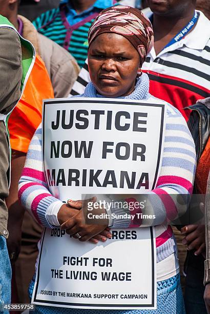 People during the commemoration rally of the second anniversary of the Marikana massacre on August 16, 2014 in Rustenburg, South Africa. Thirty-four...