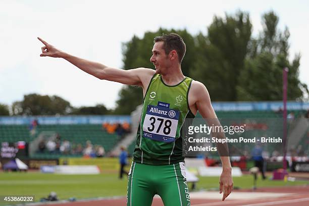 Michael McKillop of Ireland celebrates winning the Men's 800m T38 event during day two of the IPC Athletics European Championships at Swansea...