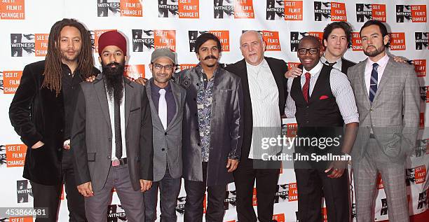 MiWi La Lupa, Sonny Singh, Rohin Khemani, Sunny Jain, Peter Gabriel, Ernest Stuart, Mike Bomwell, and Tomas Fujiwara attend the 2013 Focus For Change...