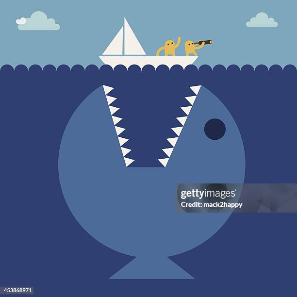 little boat should leave shore. adventure underwater. risk - low risk stock illustrations