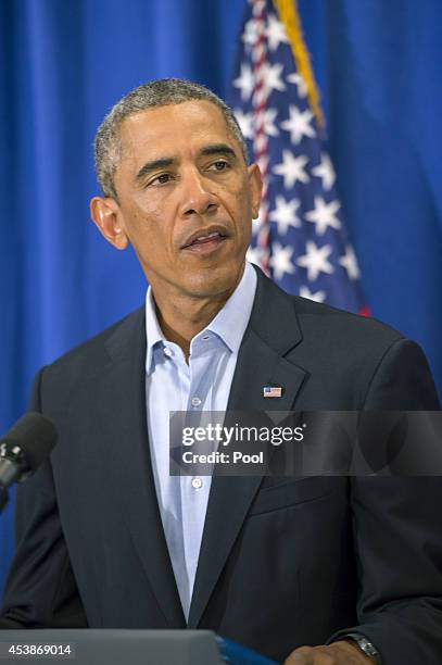 President Barack Obama makes a statement about the execution of American journalist James Foley by ISIS terrorist in Iraq during a press briefing at...