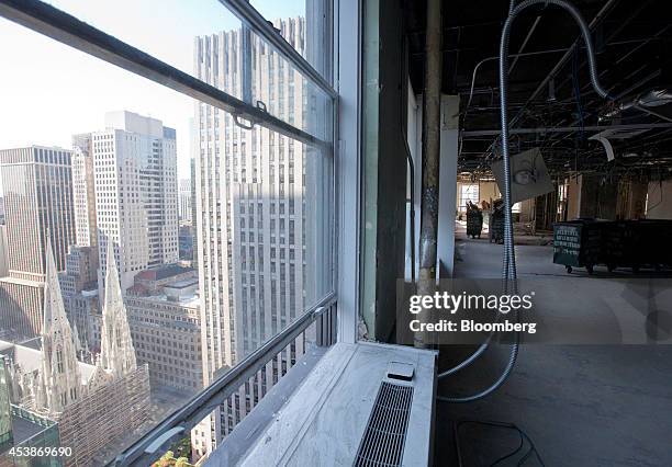 St. Patrick's Cathedral is seen from a window from the top floor at 75 Rockefeller Plaza during demolition ahead of renovations in New York, U.S., on...