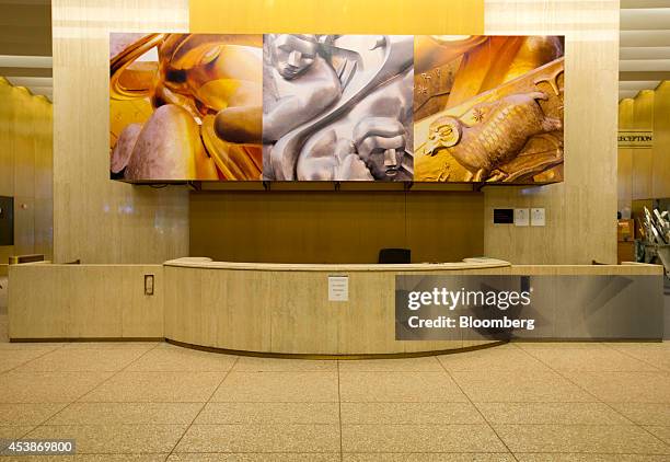 Decorative mural is seen in the lobby of 75 Rockefeller Plaza in New York, U.S., on Monday, Aug. 18, 2014. New landlord RXR Realty Corp. Is upgrading...