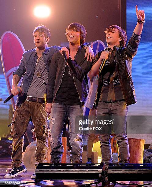 Emblem 3 performs on FOX's "The X Factor" Season 3 Top 6 To 4 Live Elimination Show on December 5, 2013 in Hollywood, California.