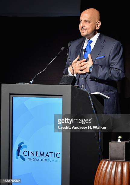 Tariq Qureishy, CEO of Vantage Holdings speaks on stage at the Cinematic Innovation Summit ahead of the 10th Annual Dubai International Film Festival...