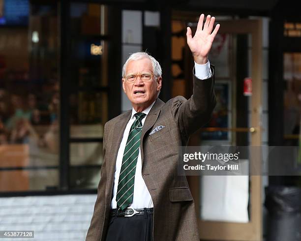 Late Show with David Letterman" host David Letterman plays a tennis match against Serena Williams at Ed Sullivan Theater on August 20, 2014 in New...