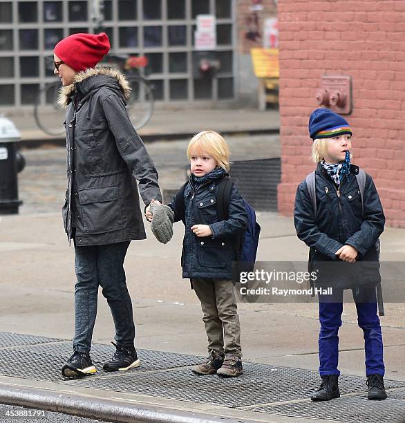 Actress Naomi Watts, Sasha Schreiber and Sammy Schreiber are seen in Soho on December 5, 2013 in New York City.