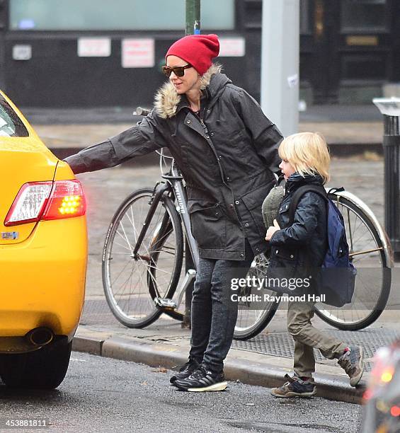 Actress Naomi Watts and Sammy Schreiber are seen in Soho on December 5, 2013 in New York City.