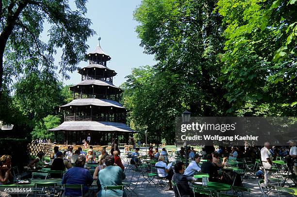 Germany, Bavaria, Munich, English Garden, Chinese Pagoda, Chinese Tower, Beer Garden.