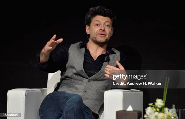 Andy Serkis speaks at the Cinematic Innovation Summit ahead of the 10th Annual Dubai International Film Festival at Atlantis, The Palm Hotel on...