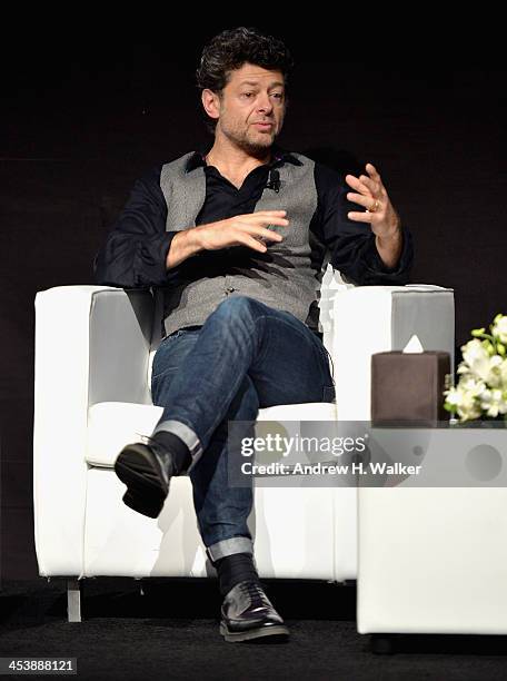 Andy Serkis speaks at the Cinematic Innovation Summit ahead of the 10th Annual Dubai International Film Festival at Atlantis, The Palm Hotel on...