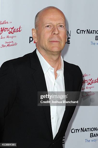 Actor Bruce Willis arrives at the Geffen Playhouse for the opening night of "I'll Eat You Last: A Chat with Sue Mengers" with Bette Midler on...