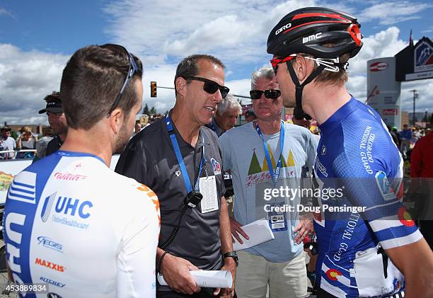 Lucas Euser of the United States riding for UnitedHealthcare Pro Cycling, race director Jim Birrell, race CEO Shawn Hunter and Tejay van Garderen of...