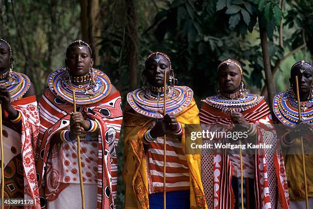 Kenya, Amboseli, Masai Dancers, Women.