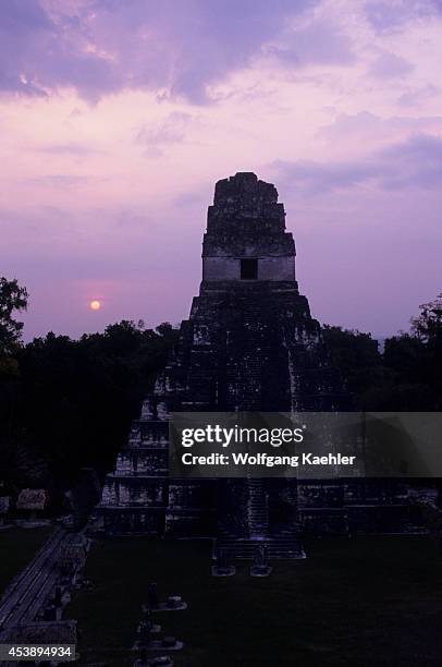 South America, Guatemala, Tikal, Temple Of The Giant Jaguar , Sunrise.