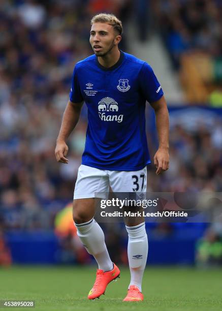 Hallam Hope of Everton in action during the pre-season friendly match between Everton and FC Porto at Goodison Park on August 3, 2014 in Liverpool,...