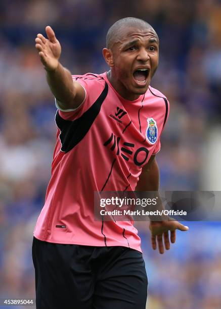 Brahimi of Porto issues instructions during the pre-season friendly match between Everton and FC Porto at Goodison Park on August 3, 2014 in...
